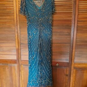 Elegant Teal and Gold Beaded Mother Of The Bride  Dress